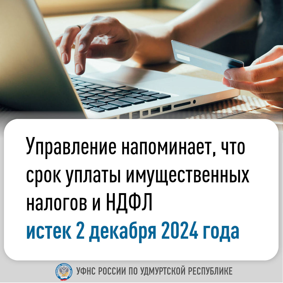 Управление напоминает, что срок уплаты имущественных налогов и НДФЛ истек 2 декабря 2024 года.