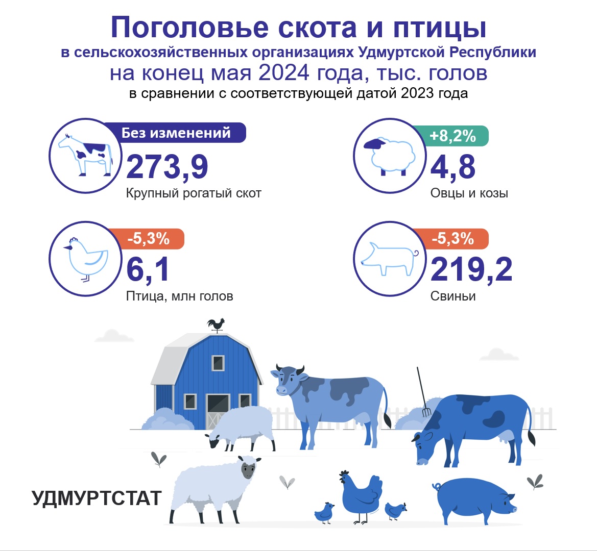 Поголовье скота и птицы на конец мая 2024 года.